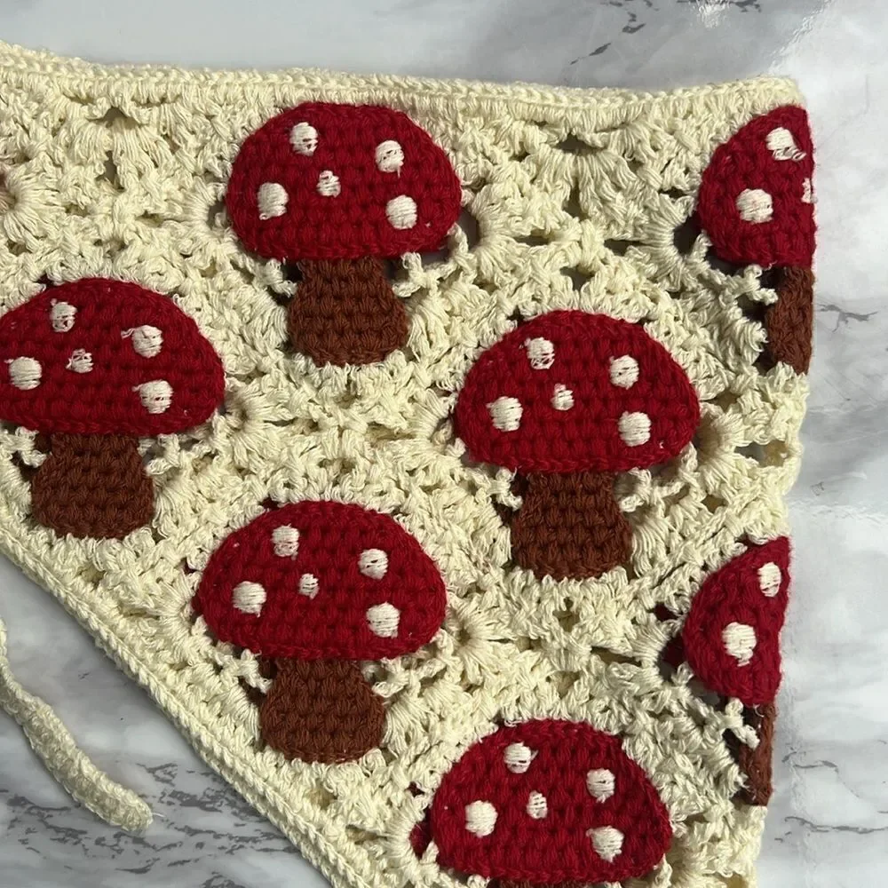 Crochet bandana with a mushroom pattern